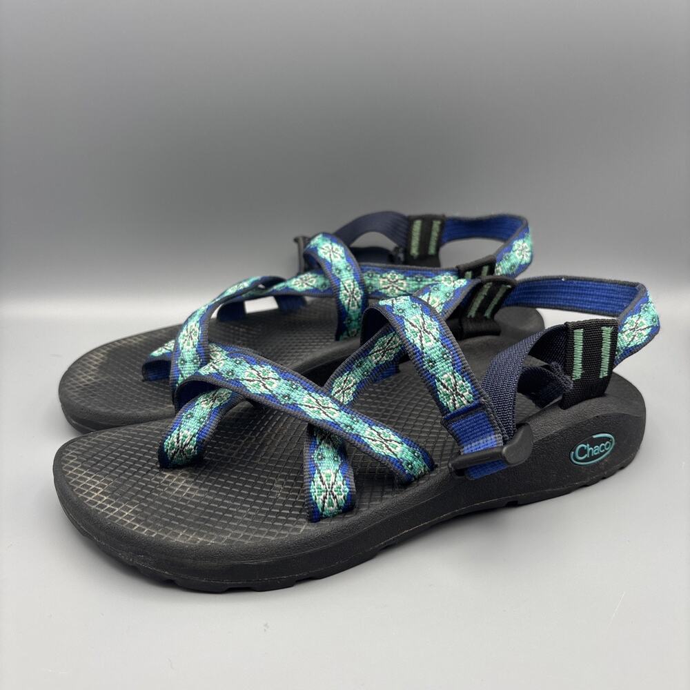 Chaco Classic Black-Aqua Sandals W 10 Outdoor Strappy Athletic Vibram Sole